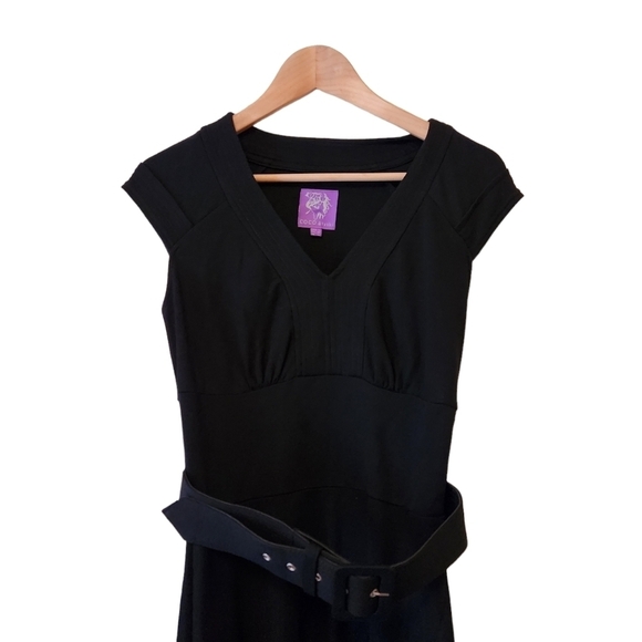 COCO & tashi belted cap sleeve v-neck midi dress flared corpcore office siren - Picture 4 of 12